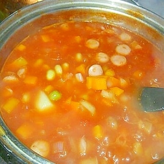 煮るだけ、簡単！豆とトマトのスープ